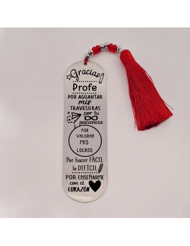 Marca páginas BIMBA, modelo 3, borla de algodón, cristal checo y acero inoxidable.