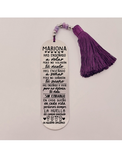 Marca páginas BIMBA, modelo 5, borla de algodón, cristal checo y acero inoxidable.