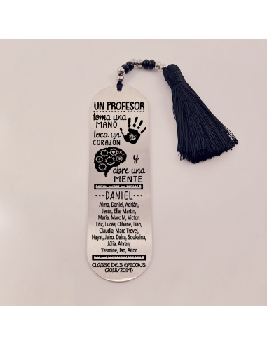 Marca páginas BIMBA, modelo 6, borla de algodón, cristal checo y acero inoxidable.