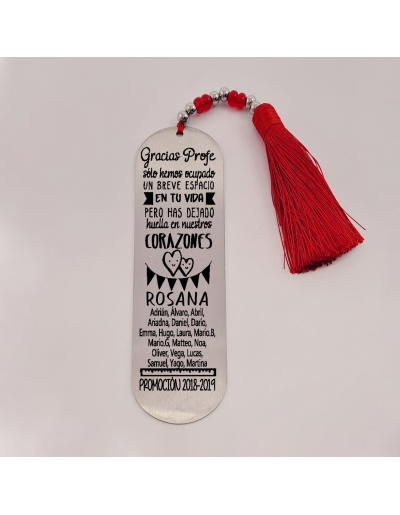 Marca páginas BIMBA, modelo 8, borla de algodón, cristal checo y acero inoxidable.