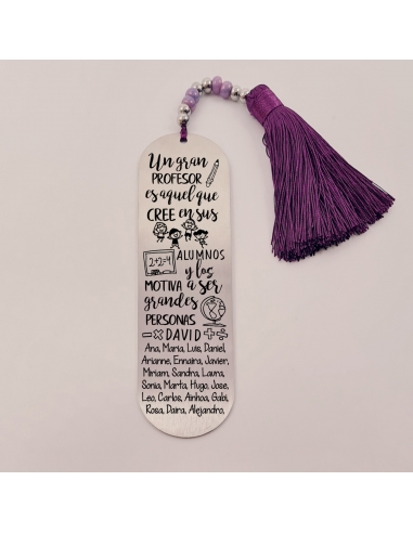 Marca páginas BIMBA, modelo 21, borla de algodón, cristal checo y acero inoxidable.