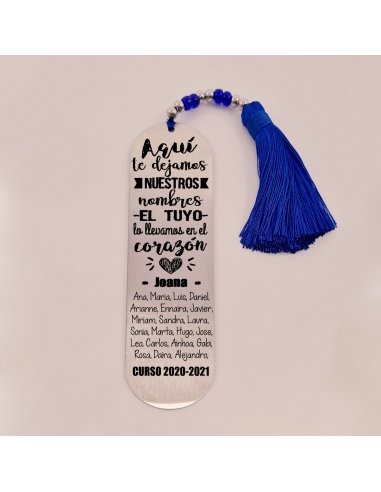 Marca páginas BIMBA, modelo 15, borla de algodón, cristal checo y acero inoxidable.