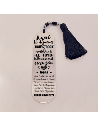 Marca páginas BIMBA, modelo 15, borla de algodón, cristal checo y acero inoxidable.