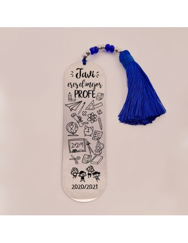 Marca páginas BIMBA, modelo 20, borla de algodón, cristal checo y acero inoxidable.