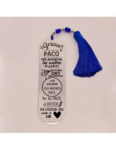 Marca páginas BIMBA, modelo 18, borla de algodón, cristal checo y acero inoxidable.