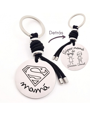 Llavero SÚPER MAMÁ, con los nombres...