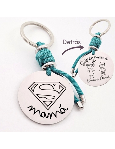 Llavero SÚPER MAMÁ, con los nombres...