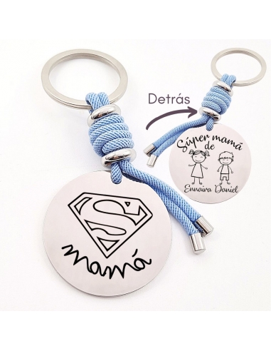 Llavero SÚPER MAMÁ, con los nombres...