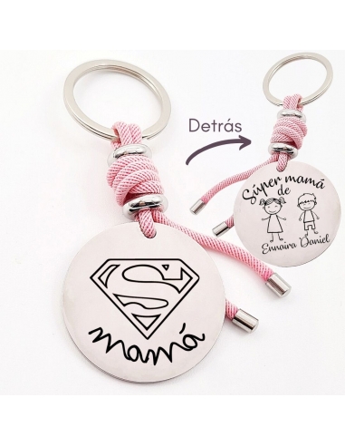 Llavero SÚPER MAMÁ, con los nombres...