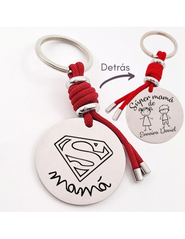 Llavero SÚPER MAMÁ, con los nombres...