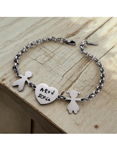 Pulsera manos con iniciales, de acero...
