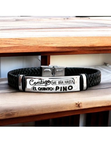 Pulsera de cuero con frase (Contigo...